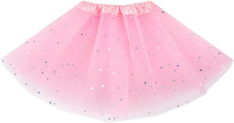 WINROLA Little Girls Stars Sequins Tutu Skirt Princess Ballet Dance Dress for 0-6 Y Sparkle Elastic 3 Layered Tulle Tutu Skirt - Image 1
